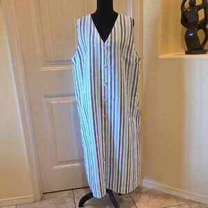 Liz Claiborne Navy Striped Sleeveless Linen Blend Midi Dress, Size XXL